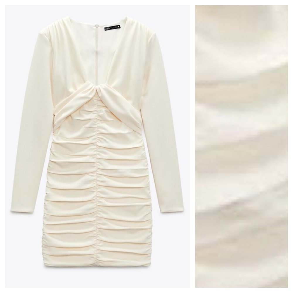 NWT. Zara Oyster White Draped V-neckline Mini Dress. Size S. - Picture 3 of 10